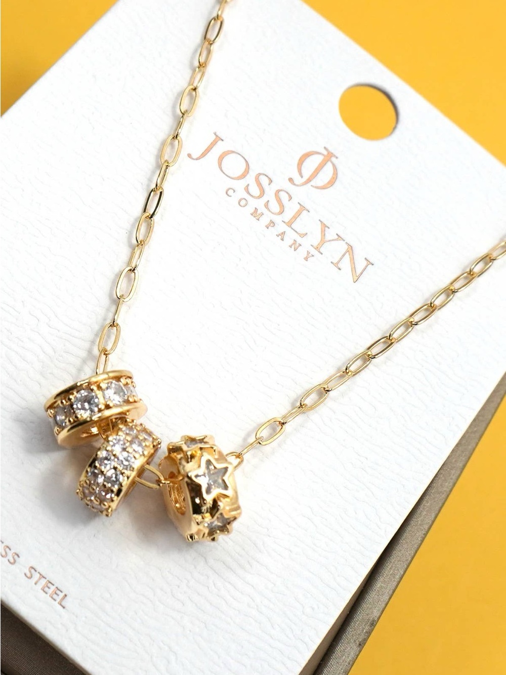 Waterproof Tarnish Free Josslyn Gold Star & Crystal Charm Necklace - Gold
